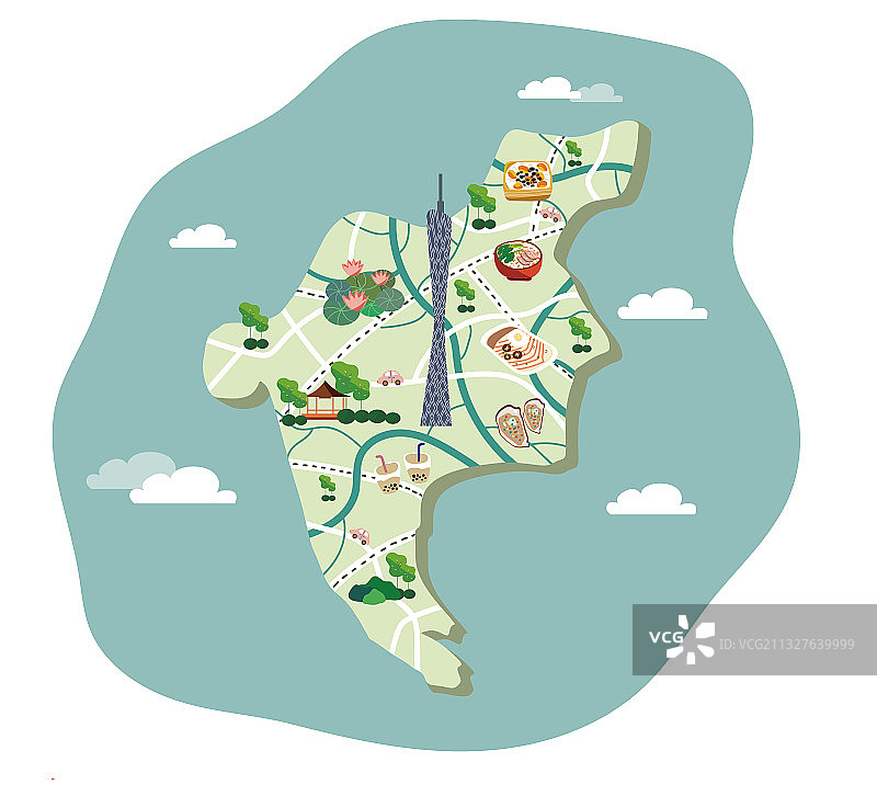 中国省会地图插画——广东美食图片素材