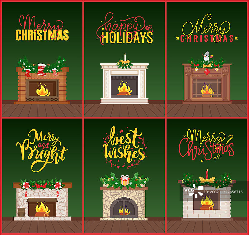 圣诞快乐，用树枝装饰的壁炉图片素材