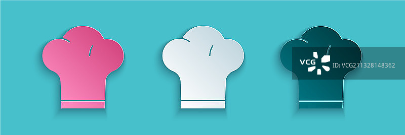剪纸厨师帽图标孤立在蓝色图片素材