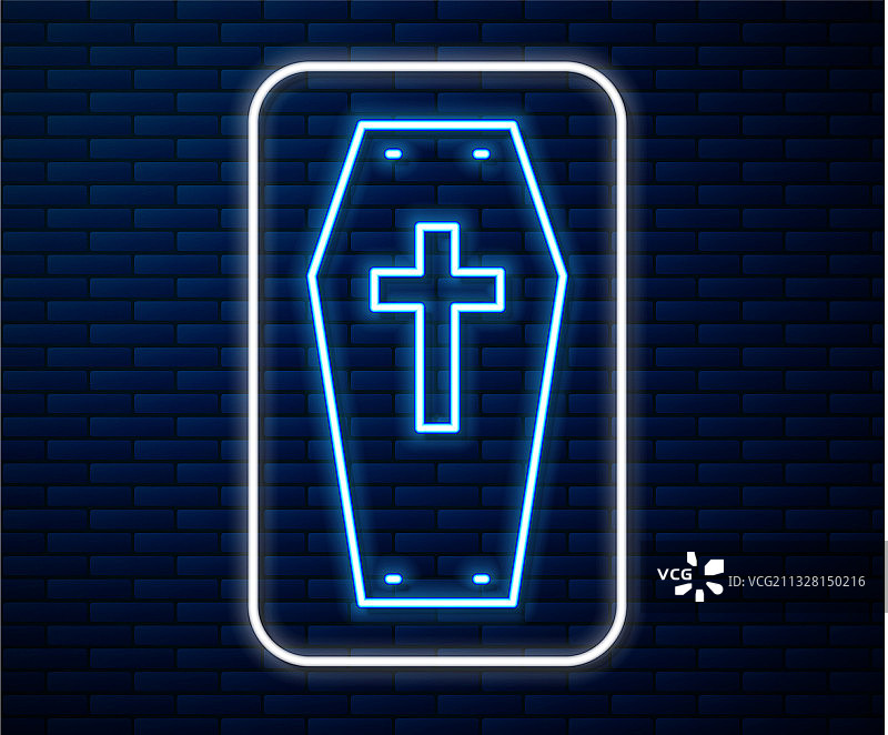 发光的霓虹线棺材与基督教十字架图标图片素材