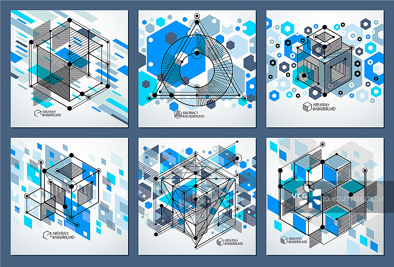 几何技术蓝色图纸集3d图片素材