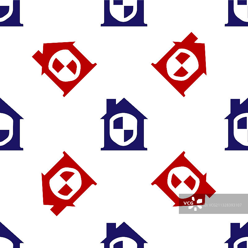 蓝色和红色的房子在保护图标隔离图片素材