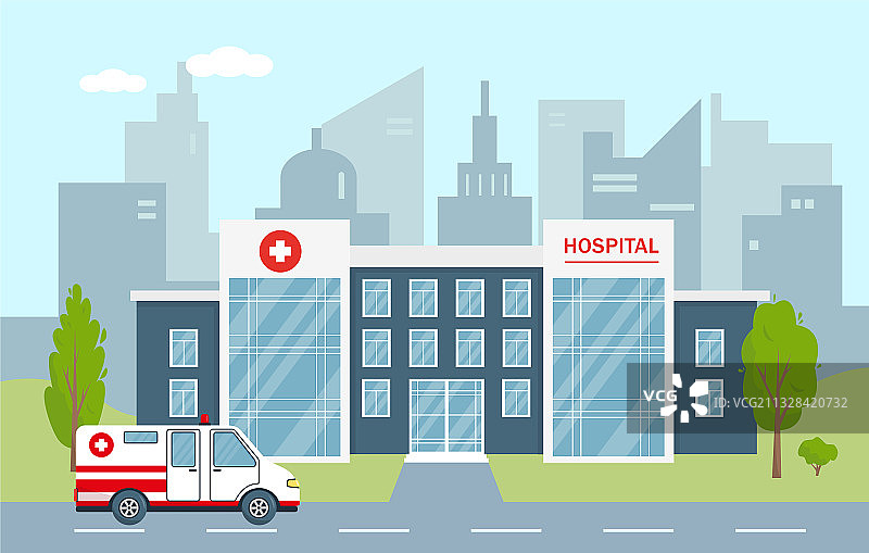 市里的医院大楼和救护车图片素材