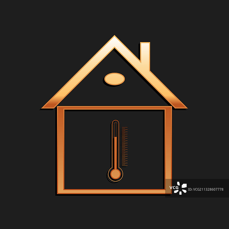 金色房子温度图标孤立在黑色图片素材