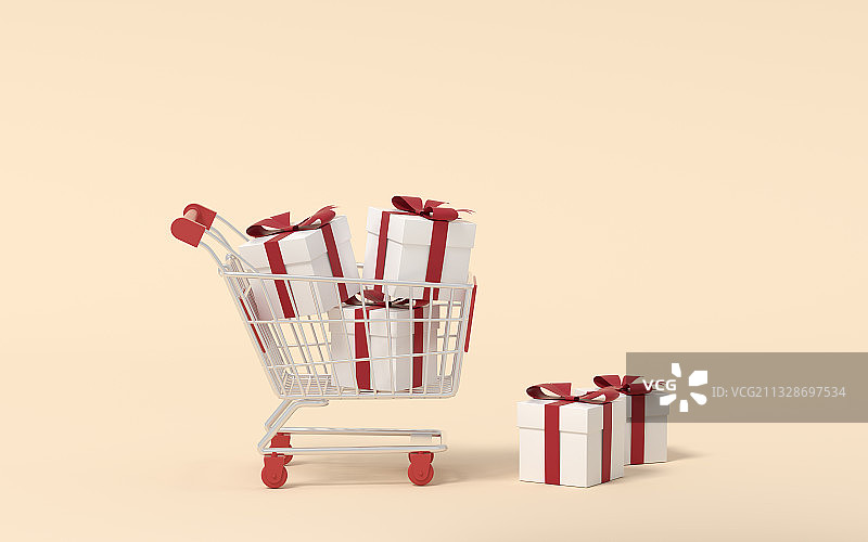购物车与礼品盒 3D渲染图片素材