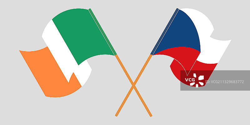 爱尔兰和捷克国旗交叉挥舞图片素材