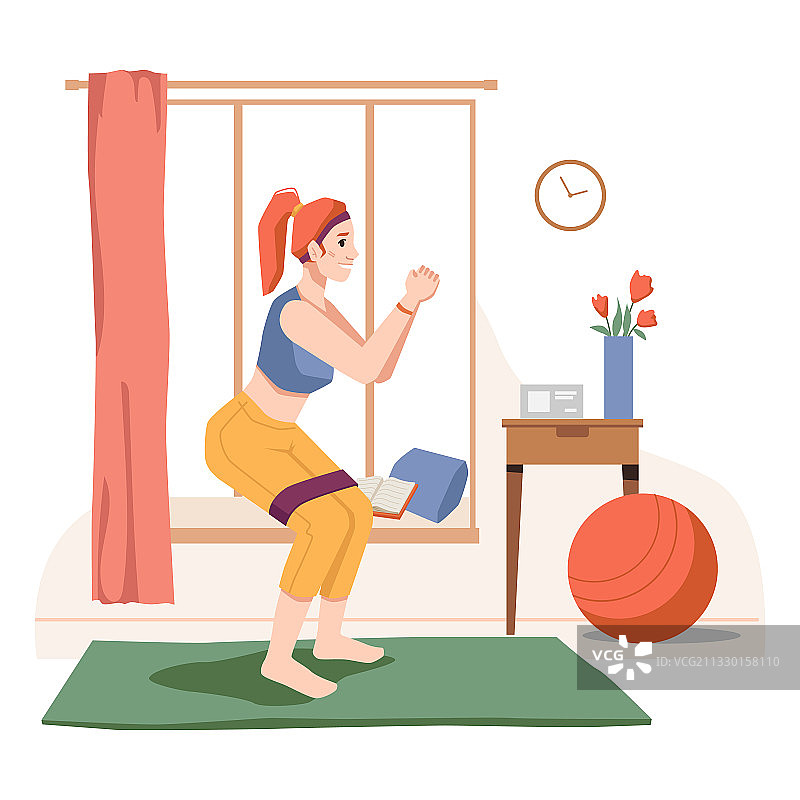 妇女在家里做运动放松和健身图片素材
