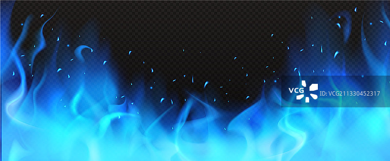 逼真的蓝色火焰边界燃烧火焰剪贴画图片素材