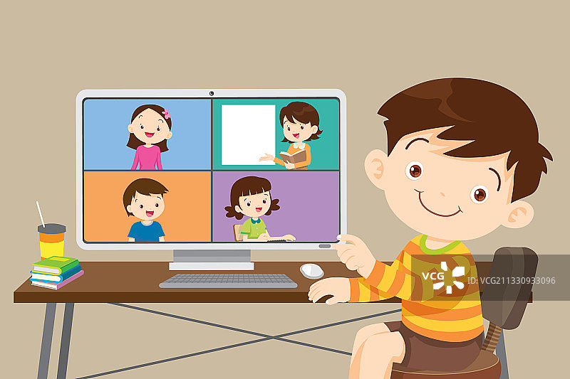 儿童使用电脑在线学习图片素材