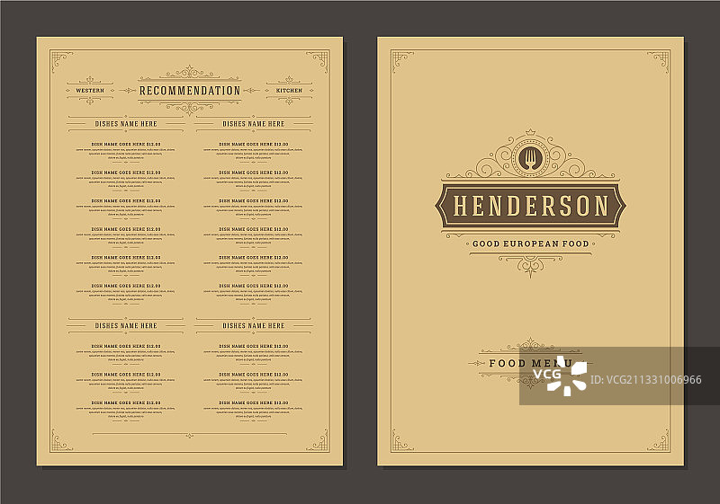 菜单设计模板与封面和餐厅图片素材