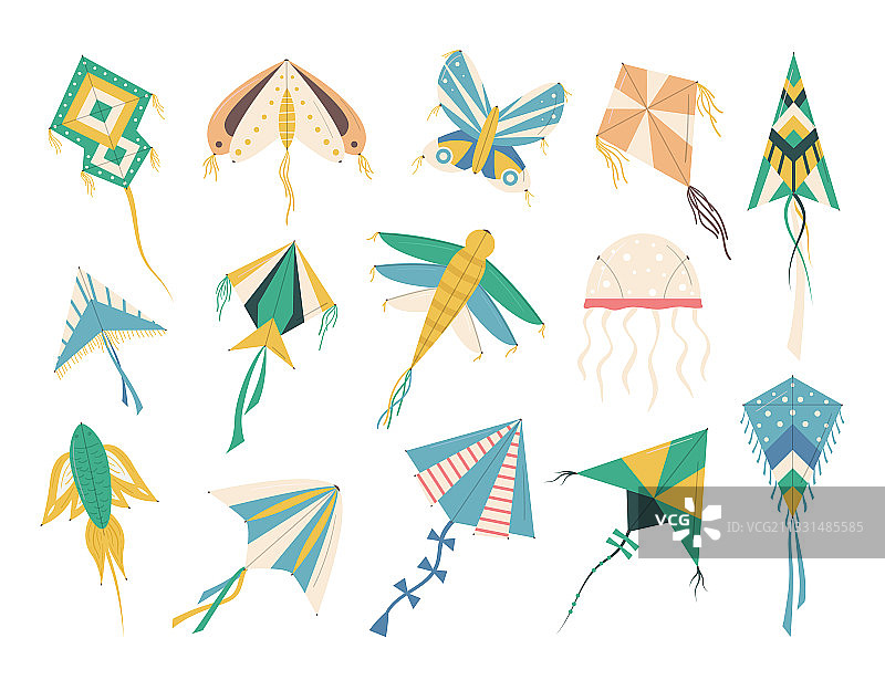 卡通色彩的风筝放飞图标集图片素材