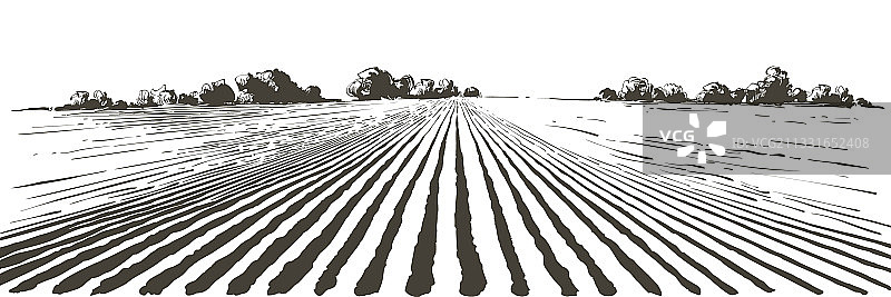 农田景观犁沟格局在一图片素材
