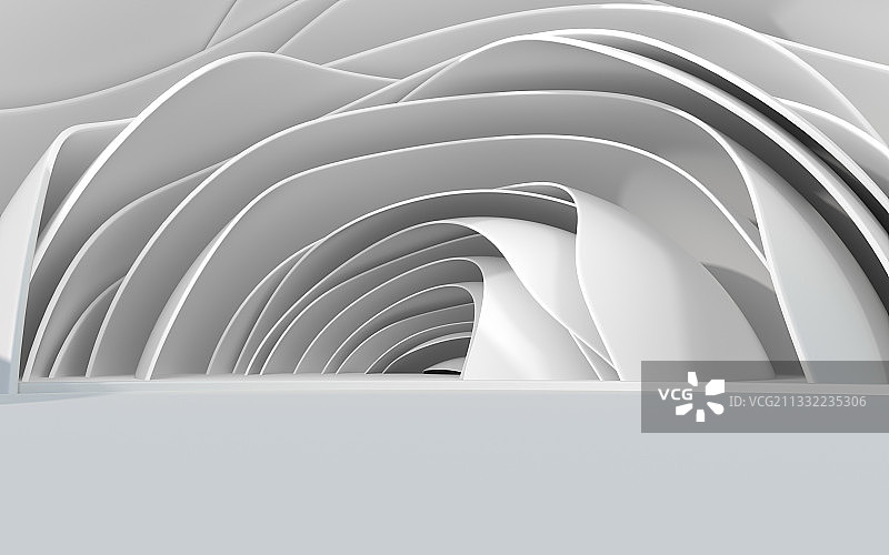 白色的抽象几何建筑 3D渲染图片素材