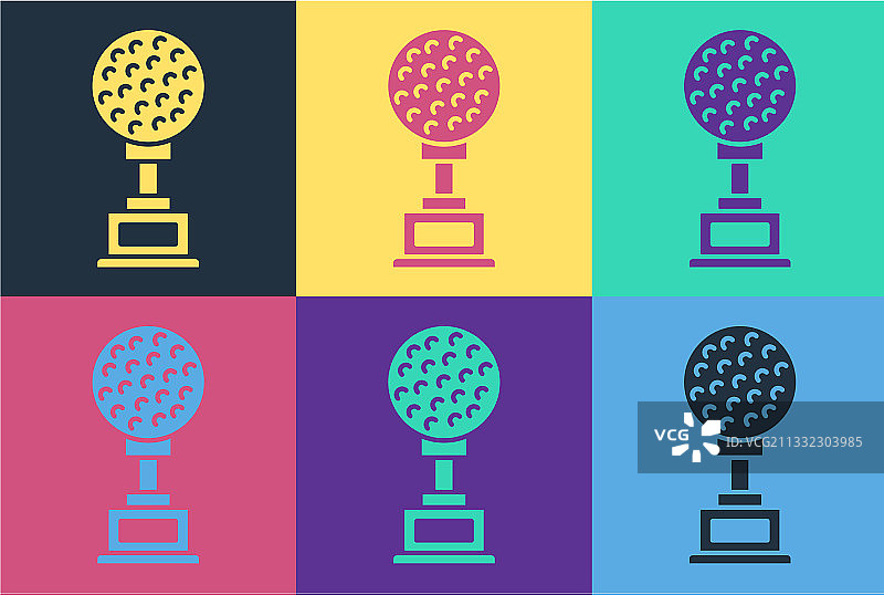 波普艺术奖杯与高尔夫图标孤立的颜色图片素材