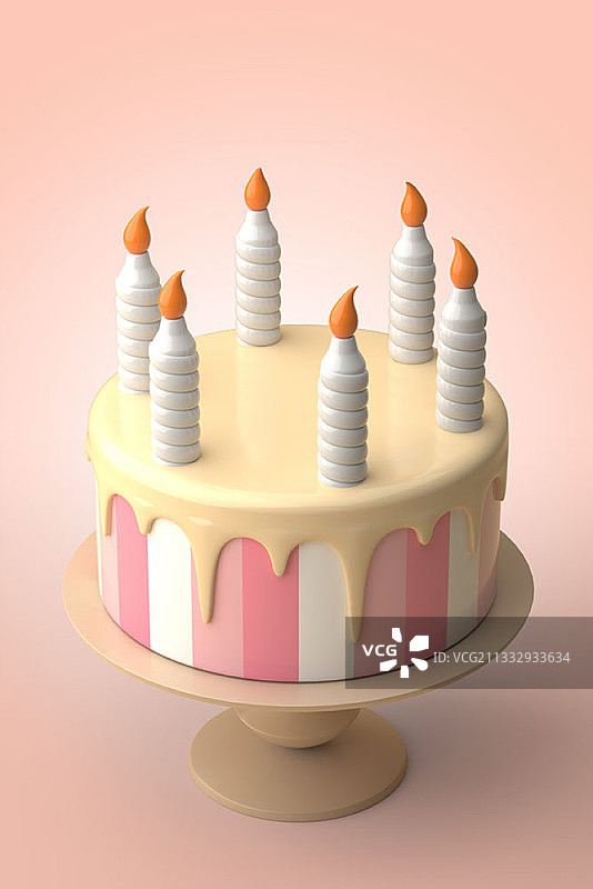 编辑图像的三维多色蛋糕与蜡烛灯图片素材
