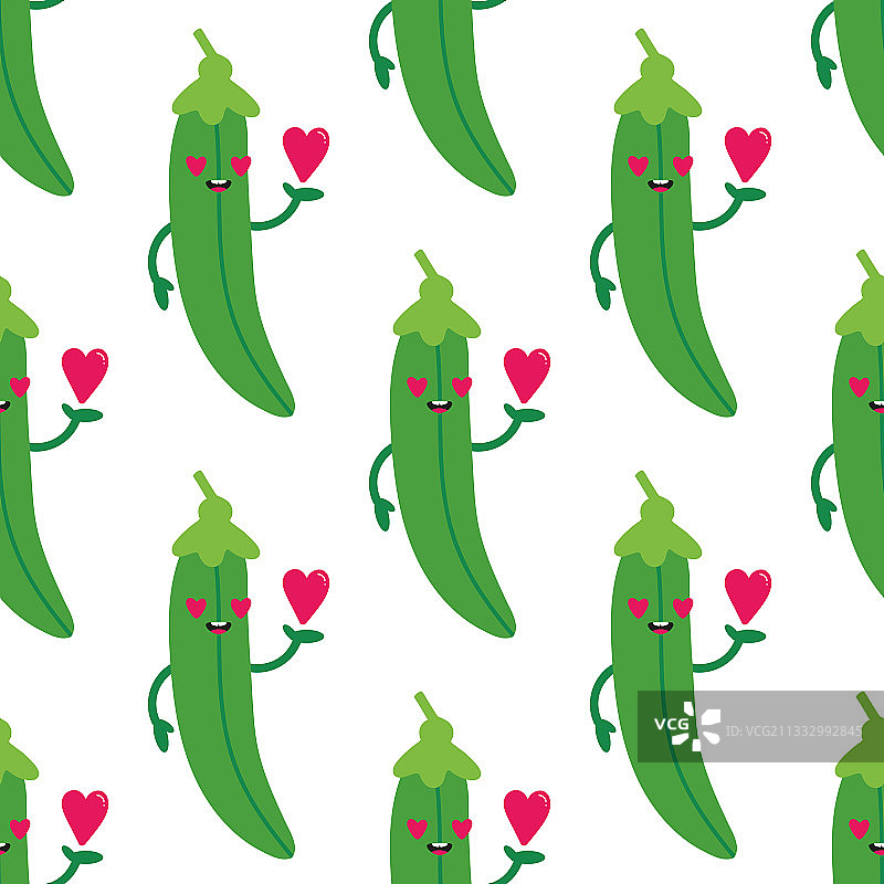 绿色豌豆荚性格与心形图案图片素材