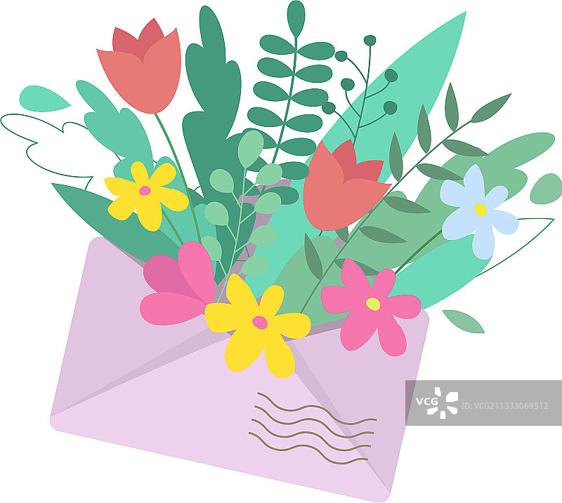 用鲜花打开信封图片素材