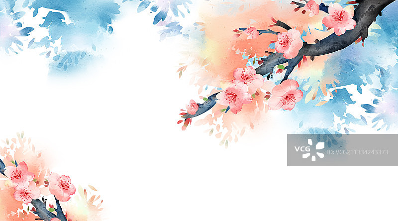 中国风植物花枝插画元素图片素材
