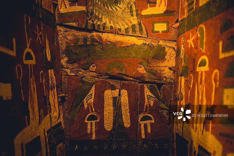 奥地利维也纳历史博物馆埃及木乃伊棺椁内部彩绘图片素材
