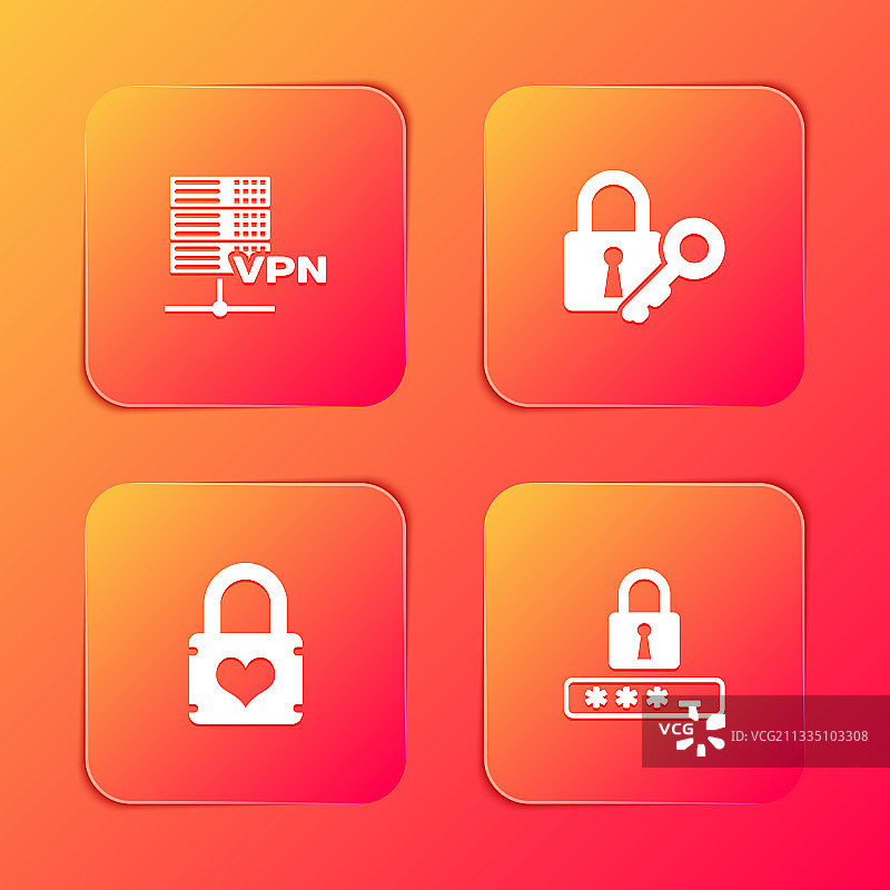 服务器VPN锁和钥匙挂锁设置为心形图片素材
