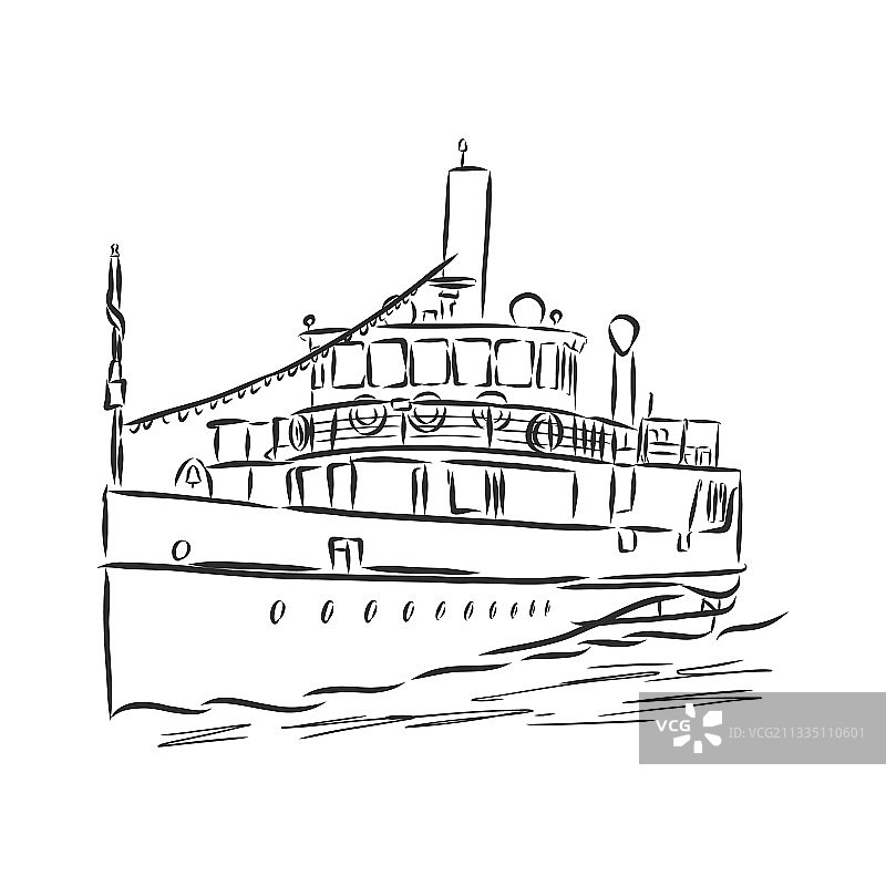船蒸汽船蒸汽船涂鸦风格素描图片素材