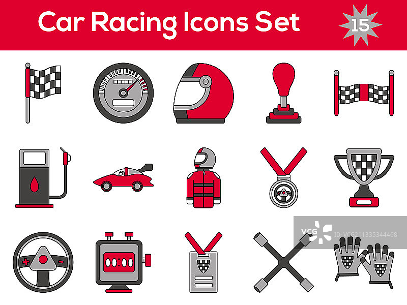 赛车图标设置在红灰色和白色图片素材