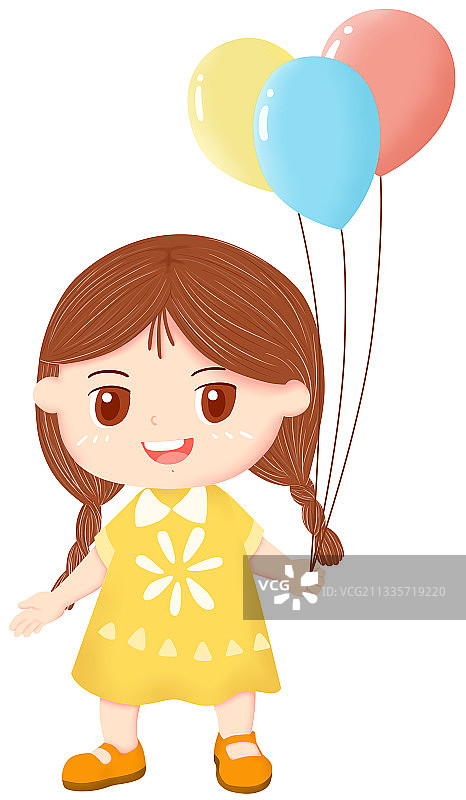 手绘可爱卡通拿气球的小姑娘插画图片素材