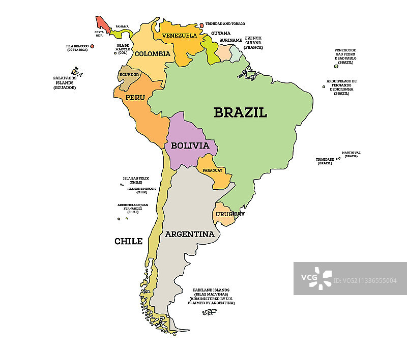 南美政治地图地图名称图片素材