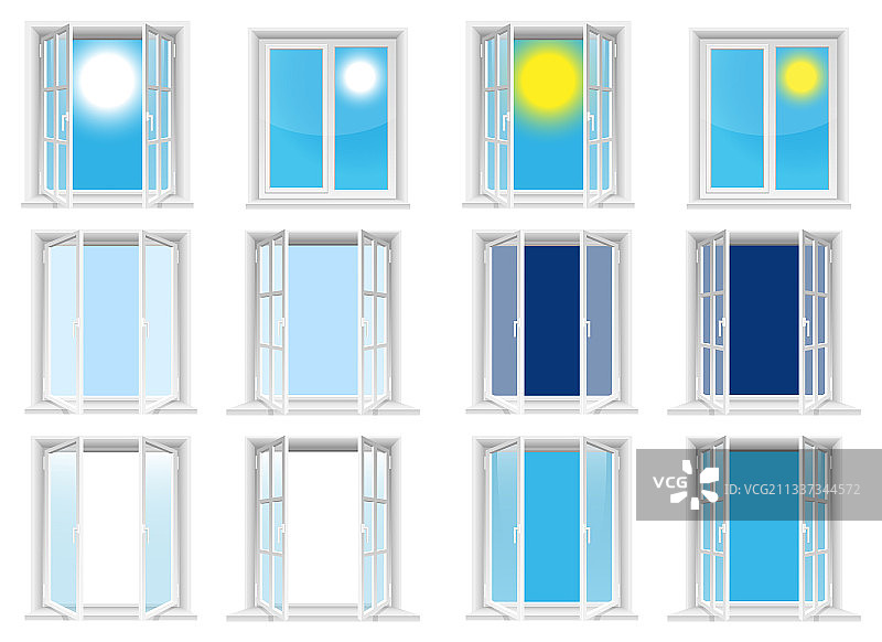 透明的窗户和晴朗的天空设计隔离图片素材