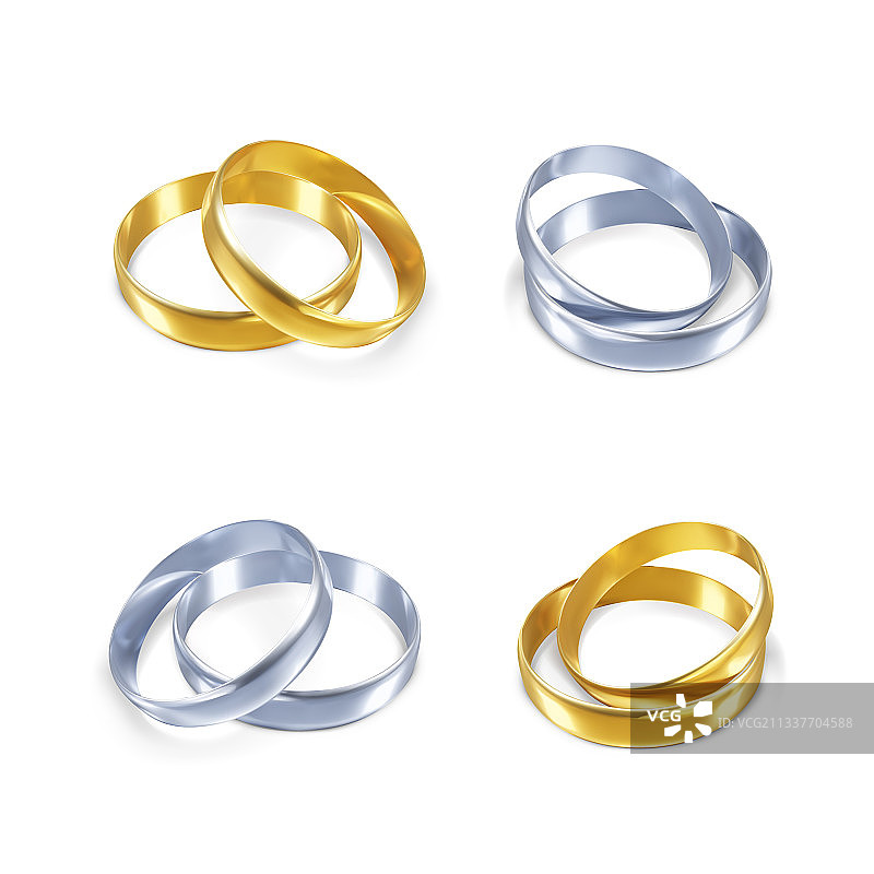 设置银和金结婚戒指现实图片素材