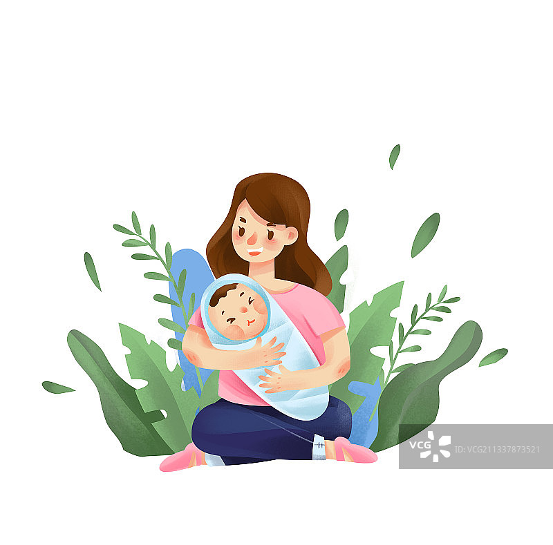 温馨的母亲抱着新生儿的画面图片素材
