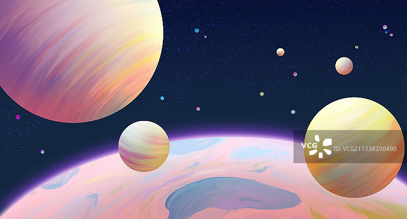 色彩缤纷的星球宇宙天文学插画图片素材