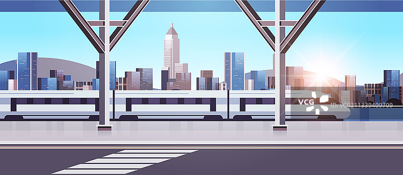 有摩天大楼和单轨火车的现代城市图片素材