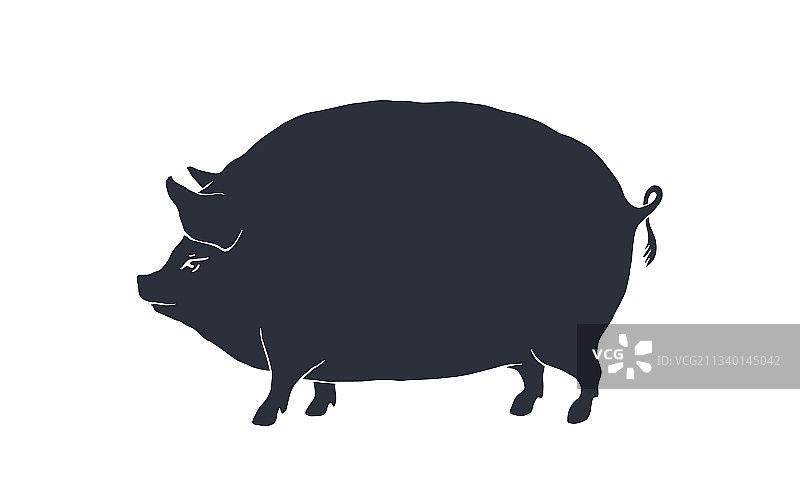 猪剪影复古logo复古印花海报图片素材