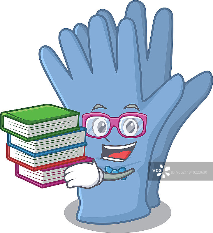 戴着医用手套的勤奋学生读了很多书图片素材