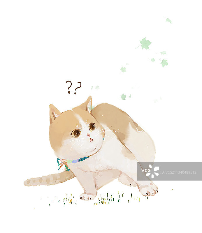 好奇的小猫水彩插画图片素材