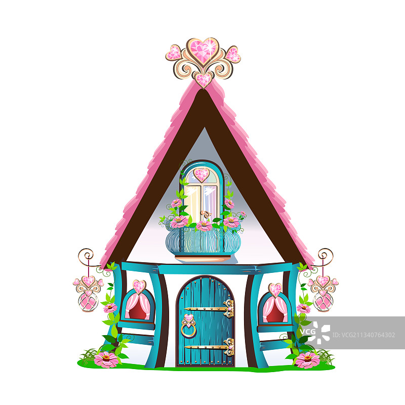 粉红色屋顶的童话般的房子图片素材