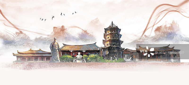 泉州古迹文化建筑地标插画图片素材