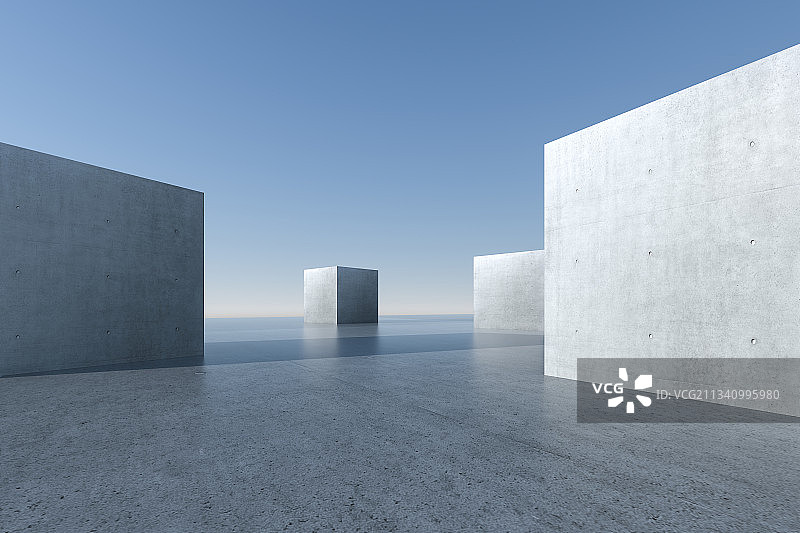 立方体组成的现代建筑，三维图形图片素材