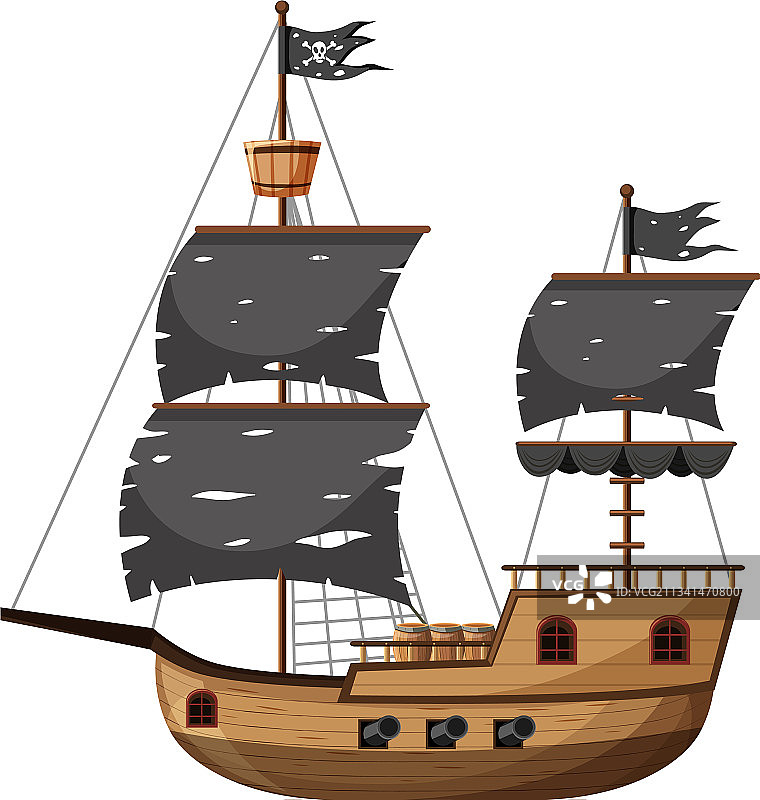 卡通风格的海盗船孤立在白色上图片素材