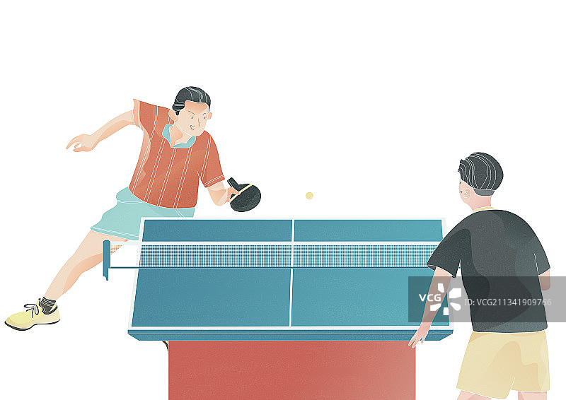 男生单打乒乓球比赛插画图片素材