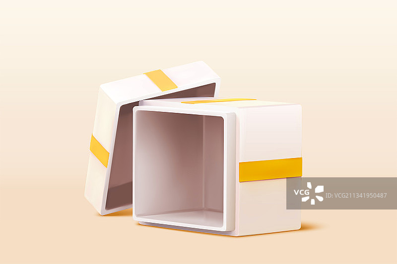 有黄色缎带的白色方形礼物盒三维元素图片素材