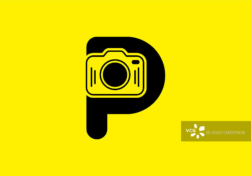 带照相机的黑黄色首字母p图片素材