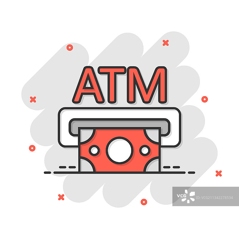 钱ATM图标在漫画风格兑换现金图片素材