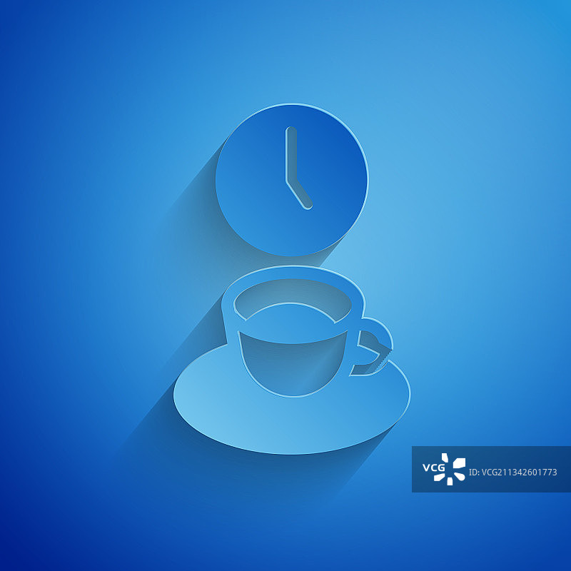 剪纸咖啡时间图标孤立在蓝色图片素材