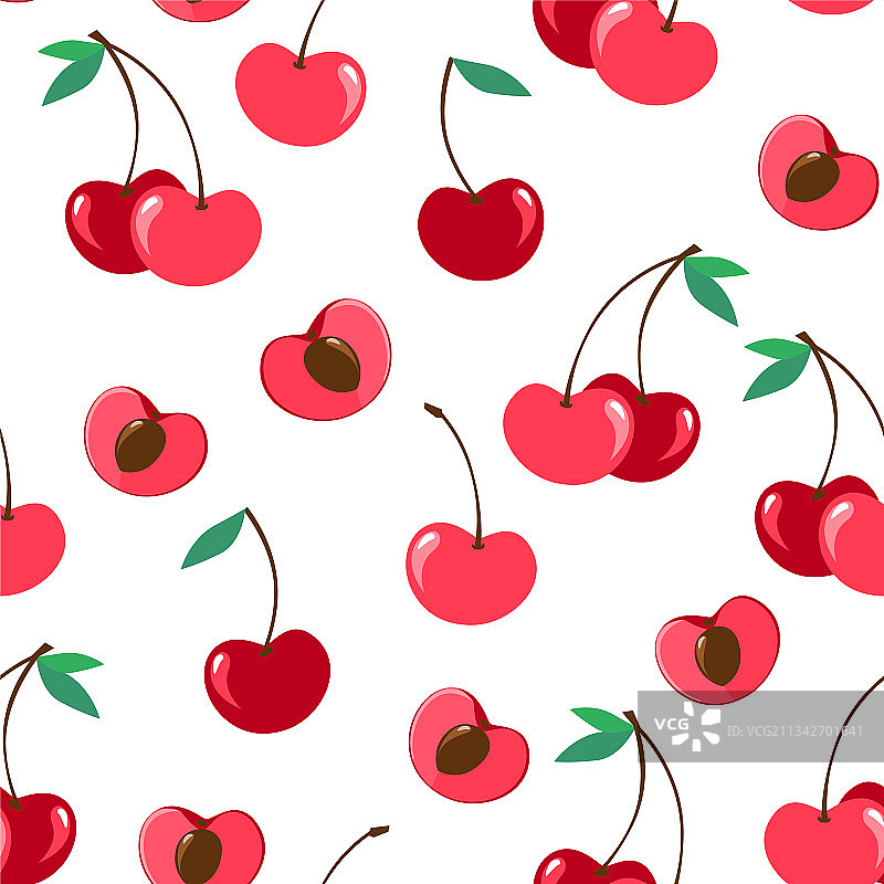 红樱桃图案无缝打印图片素材