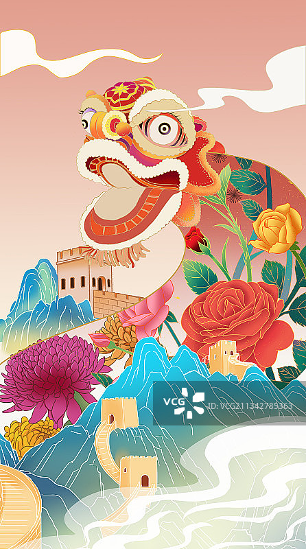 国潮风北京万里长城庆祝国庆节建国周年纪念海报插画图片素材