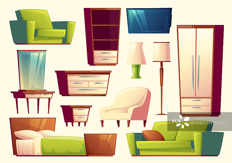 卡通套装家具-沙发床衣柜图片素材