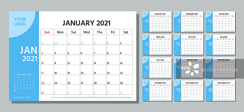 2021年计划者日历模板表图片素材