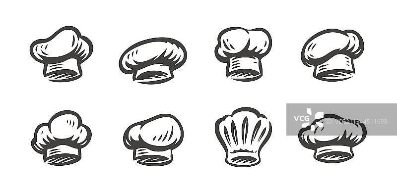 厨师帽子和厨师帽集餐厅标志图片素材